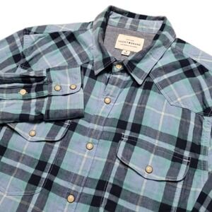 Lucky Brand Pearl Snap Western Shirt Mens S Sugar Magic Blue Plaid